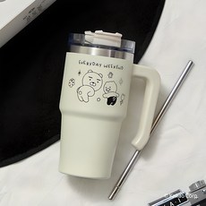 KAKAO FRIENDS Doodle Doodle巨型握把保溫杯, 1個, 650ml, 萊恩和春植