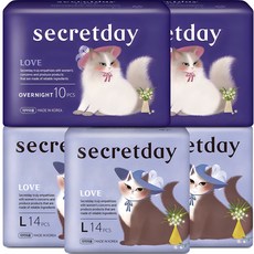 secretday LOVE超薄衛生棉 L號 14入 3包+夜用衛生棉 10入 2包, 1組