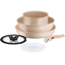 Tefal 特福 IH爐適用可拆式平底鍋具組 6入組, 平底鍋28cm+炒鍋26cm+湯鍋18cm+玻璃鍋蓋18cm+矽膠鍋蓋18cm+可拆卸手柄, 米色