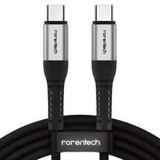 RORENTECH C to C PD 快速充電電纜 60W 0.5m, 銀黑色, 1個