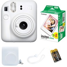 FUJIFILM 富士 instax 拍立得相機 mini 12 陶瓷白+相機包+底片 10片 2盒+手腕帶組, 單品, 1組