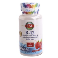 KAL Kal B-12 甲鈷胺和腺苷鈷胺 2000 微克 Activmelt 混合莓果片, 60顆, 1個