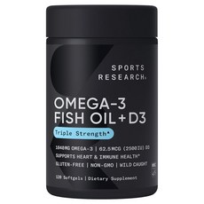 SPORTS RESEARCH Omega-3魚油維生素D3軟膠囊, 1罐, 120顆