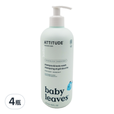 ATTITUDE 艾特優 嬰幼兒2合1洗髮沐浴露 杏仁奶, 473ml, 4瓶