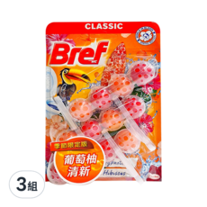 Bref 妙力 懸掛式馬桶清潔球 葡萄柚清新 3入, 150g, 3組