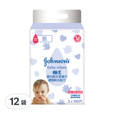 Johnson's 嬌生 嬰兒純水柔濕巾 一般型, 100張, 3包, 12袋