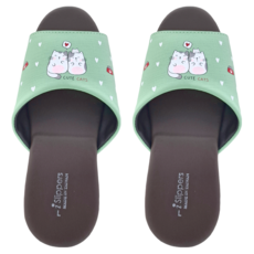 i Slippers 經典系列 皮質室內拖鞋 CC38-L 200g, 甜心小貓 綠色, 1雙