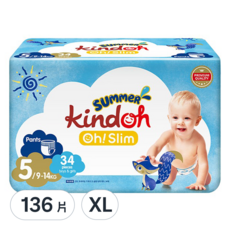 kindoh Oh Slim 夏季超薄褲型尿布, XL, 136片