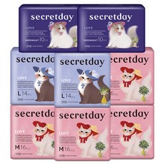 Secret Day 衛生巾 Love Medium 16p x 4 Pack + Large 14p x 2 Pack + Love Overnight 10p x 2 Pack, 1組