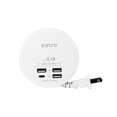 Kinyo 4USB收納智慧快充分接器 GIU-400, 1入