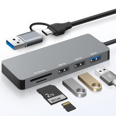 Home Planet 5口USB-A集線器 USB3.0+SD+mSD 120cm, HUB5A, 單色