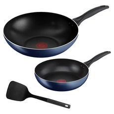 Tefal 特福 極巧系列不沾鍋具3件組 B266S393, 藍色, 26cm平底鍋 + 28cm小炒鍋 + 鍋鏟, 1組