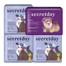 Secretday LOVE系列衛生棉14片*3包+加長夜用型8片, 1組