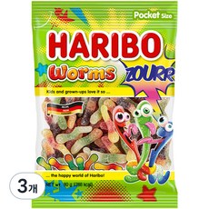 HARIBO 哈瑞寶 Worms蚯蚓造型酸味軟糖, 80g, 3包