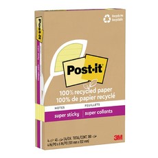 3M Post-it 利貼 狠黏100%環保再生紙 4 x 6橫格便條紙, 黃色, 45張, 4本