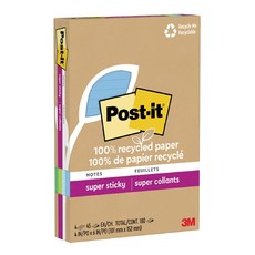 3M Post-it 利貼 狠黏100%環保再生紙 4 x 6橫格便條紙, 藍綠色系, 45張, 4本