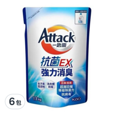 Attack 一匙靈 抗菌EX強力消臭洗衣精補充包, 1.5kg, 6包