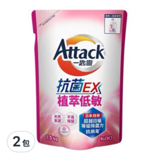 Attack 一匙靈 抗菌EX洗衣精 植萃低敏 補充包, 1.5kg, 2包