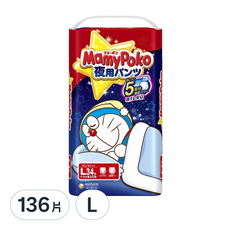MamyPoko 滿意寶寶 哆啦A夢晚安褲/尿布, L, 136片