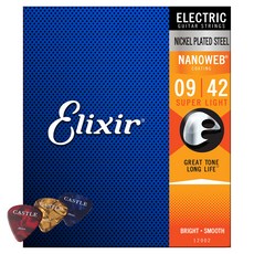 Elixir Nanoweb 鎳 12002 超輕電吉他弦+吉他撥片 3p 套組, 混色, 單品