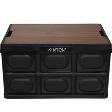 KINTON 露營用折疊收納箱+柚木製蓋子 MTI9, 黑色