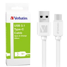 Verbatim 威寶 USB 3.1 Type-C 快充線 2m, 單品(白色), 1個, 200厘米