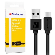 Verbatim 威寶 USB 3.1 Type-C 快充線 2m, 單品(黑色), 1個, 200厘米