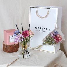 MORIANN 附蓋擴香瓶 120ml 金色+蘆葦棒 黑色 3入+蘆葦花束+提袋, 黑櫻桃