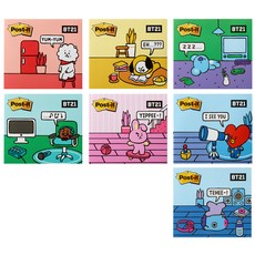 3M Post-it 強黏貼便利貼 BT21 7件組, CHIMMY+MANG+COOKY+RJ+TATA+KOYA+SHOOKY, 1組