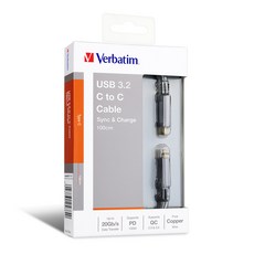 Verbatim 威寶 USB 3.2 Type-C轉Type-C 金屬PD快速充電傳輸線, 混色, 1條, 100厘米