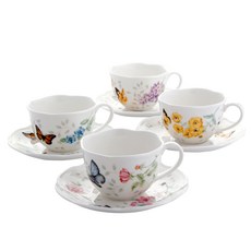 LENOX 雷諾克斯 蝴蝶陶瓷咖啡杯4入組, YELLOW+GREEN+BLUE+PINK, 1組