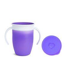 munchkin 滿趣健 Miracle 360度 防滑雙手柄杯子 附杯蓋, 紫色, 1個