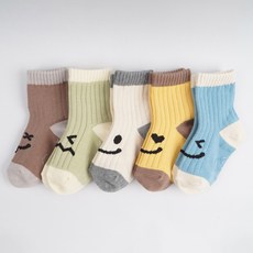 VIVA7 兒童表情圖案羅紋高筒襪5件組