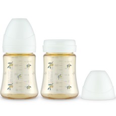 Grosmimi PPSU材質印花奶瓶2件組, 橄欖款(白色), 200ml, 1套