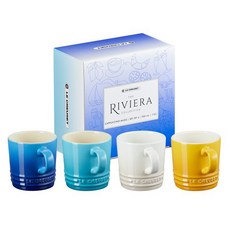 LE CREUSET Riviera卡布奇諾杯 200ml 4入組, 蔚藍、加勒比海藍、酥皮、花蜜, 1組