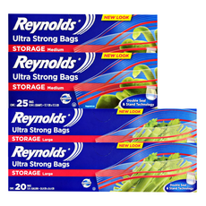 Reynolds 雙鎖冷藏拉鍊袋中號25p x 2 + L20p x 2套, 1組, 混合