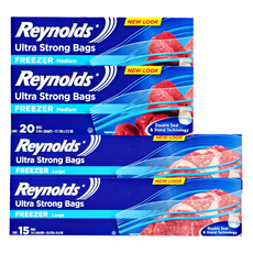 Reynolds 雙鎖冷凍拉鍊袋中型 20p x 2 + L 15p x 2 套, 1組, 混合