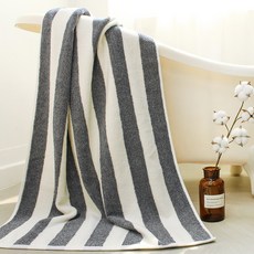 AMENITY TOWEL 色織條紋大浴巾450克30支棉紗, 1個, 藍色