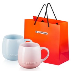 LE CREUSET U馬克杯 小 2件組 320ml+購物袋, 1組, 貝殼粉、海岸藍