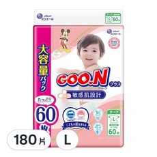 GOO.N 大王 日本境內版 敏感肌UJ系列 黏貼型尿布, L, 180片