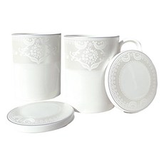 HANKOOK CHINAWARE 蕾絲2人位帶蓋馬克杯300ml, 白色, 2個