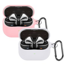 LIMSTAIL Galaxy Buds 3 / Buds 3 Pro 2 種 Silis 保護殼 + 2 組登山扣, 白色(外殼)、粉紅色(外殼), 1組, 單品