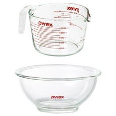 Corelle Brands 康寧餐具 Pyrex 耐熱玻璃原廠量杯1000ml+攪拌碗880ml套裝, 透明, 1組