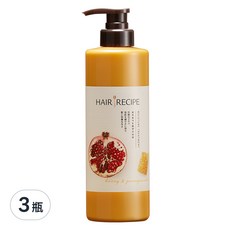 HAIR RECIPE 髮的食譜 水潤亮澤潤髮乳 蜂蜜石榴, 530g, 3瓶