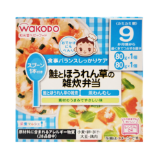 WAKODO 和光堂 便當 稀飯80g*1+茶碗蒸80g*1 9個月以上, 鮭魚菠菜, 1盒