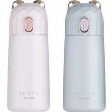 PUKO 動物造型按壓式保溫瓶 2入+洗瓶刷, Light Pink+Light Blue, 270ml