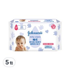 Johnson's 嬌生 嬰兒純水潔膚柔濕巾 棉柔加厚型, 80張, 5包