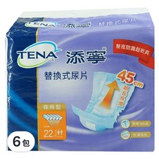 TENA 添寧 透氣乾爽夜用尿片 吸水量約450-600cc, 22片, 6包