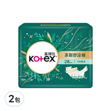 Kotex 靠得住 茶樹舒涼棉 涼感衛生棉 3分微涼, 28cm, 16片, 2包