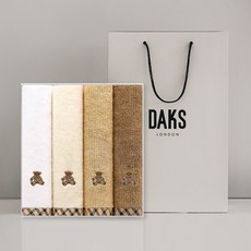 DAKS 泰迪熊毛巾 4入+購物袋, 白色+乳白色+米色+棕色, 1組